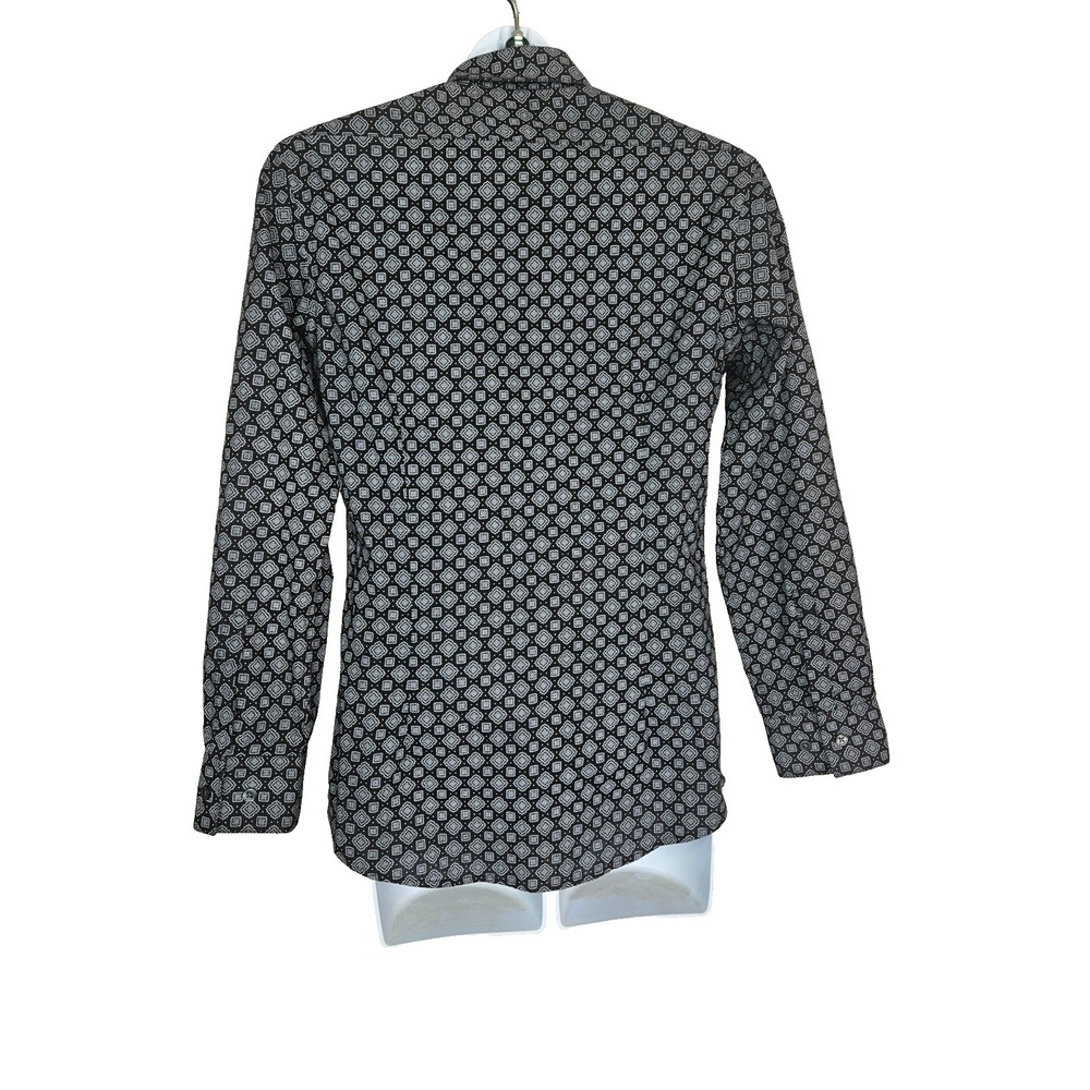 DKNY Boys Skinny Fit Shirt Size 12 Black White Geometric Dress Shirt Long Sleeve - Picture 2 of 5
